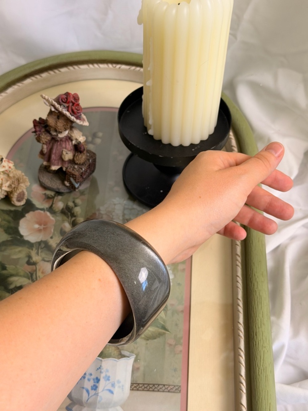 Unbranded Vintage Gray Chunky Resin Bangle Bracelet